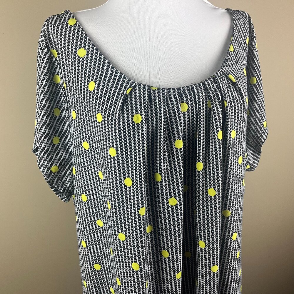 Worthington Short Sleeve Blouse Plus Size 3X Black White Lime Green, Geometric
